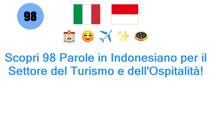 Scopri 98 Parole in Indonesiano per il Settore del Turismo e dellOspitalità!